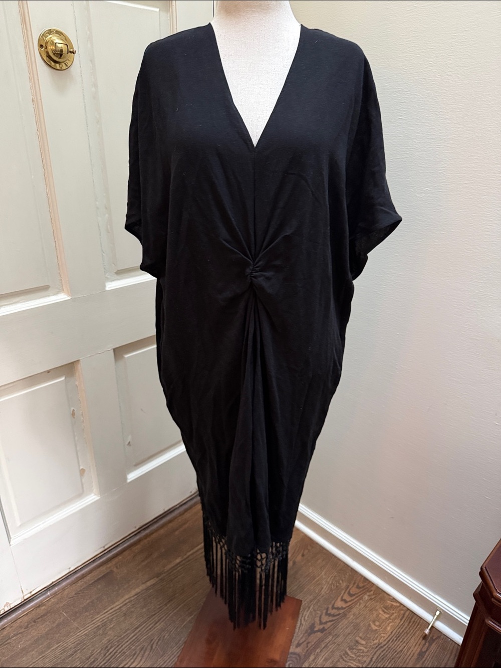 Zara Black V-Neck Tassel-Knot Tunic